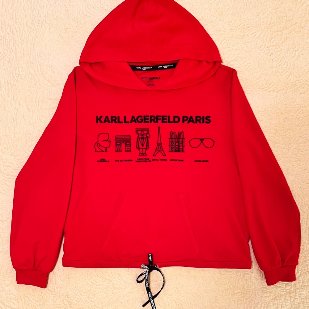 KARL LAGERFELD PARIS Red Hooded Paris Sweatshirt - Picture 2 of 5